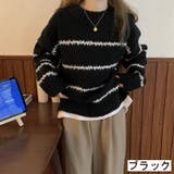ブラック | ギザギザボーダージャガードニット | LADY LIKE