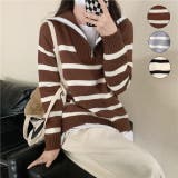 ハーフジップハイネックボーダーニット | LADY LIKE  | 詳細画像1 