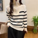 ハーフジップハイネックボーダーニット | LADY LIKE  | 詳細画像3 