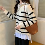 ハーフジップハイネックボーダーニット | LADY LIKE  | 詳細画像4 