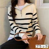 ブラック | ハーフジップハイネックボーダーニット | LADY LIKE 