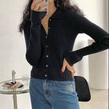 ブラック | 衿付き前開きソフトリブニット | LADY LIKE