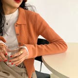 オレンジ | 衿付き前開きソフトリブニット | LADY LIKE