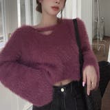 ピンク | クロップド丈V開きシャギーニット | LADY LIKE 