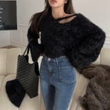 ブラック | クロップド丈V開きシャギーニット | LADY LIKE 