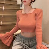 ピンク | ベルスリーブショート丈リブニット | LADY LIKE 