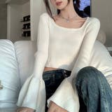 ホワイト | ベルスリーブショート丈リブニット | LADY LIKE 