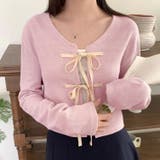 ピンク | 配色フロントリボンカーディガン | LADY LIKE