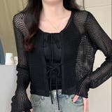 ブラック | フロントリボンメッシュカーデアンサンブル2点セット | LADY LIKE