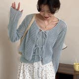 ブルー | フロントリボンメッシュカーデアンサンブル2点セット | LADY LIKE