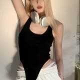 ブラック | サイド開きカップ付きタンク型ボディスーツ | LADY LIKE