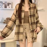 ベージュ | チェック柄ゆったりシアーシャツ | LADY LIKE