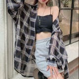ブラック | チェック柄ゆったりシアーシャツ | LADY LIKE