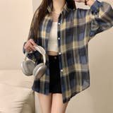 ブルー | チェック柄ゆったりシアーシャツ | LADY LIKE