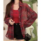レッド | チェック柄ゆったりシアーシャツ | LADY LIKE