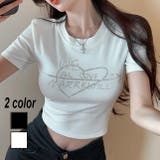ラインストーンハートロゴコンパクトTシャツ | LADY LIKE | 詳細画像1