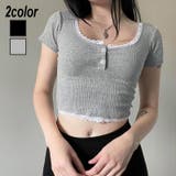 縁取りレースボタン付きトップス | LADY LIKE  | 詳細画像1