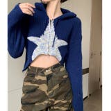 ブルー | クロップド丈星柄ジップニット | LADY LIKE