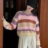 クロップド丈シャギーミックスボーダーニット | LADY LIKE  | 詳細画像2 