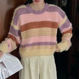 クロップド丈シャギーミックスボーダーニット | LADY LIKE  | 詳細画像4 