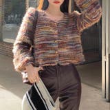 ミックス | ラウンドネックボーダーシャギーカーディガン | LADY LIKE 