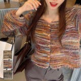 ラウンドネックボーダーシャギーカーディガン | LADY LIKE  | 詳細画像1 