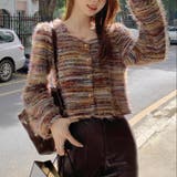 ラウンドネックボーダーシャギーカーディガン | LADY LIKE  | 詳細画像2 