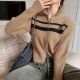 ベージュ | ライン入りダブルジップハイネックリブニット | LADY LIKE 