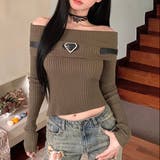 キャメル | ベルト付きオフショルダーリブニット | LADY LIKE 