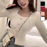 リボンボタンデコルテ空きリブニット | LADY LIKE  | 詳細画像1 