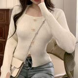 リボンボタンデコルテ空きリブニット | LADY LIKE  | 詳細画像2 