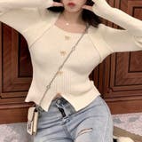 リボンボタンデコルテ空きリブニット | LADY LIKE  | 詳細画像5 