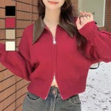 フェイクレザー切替え衿ダブルジップニット | LADY LIKE | 詳細画像1