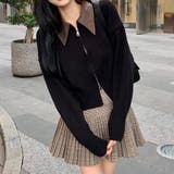 ブラック | フェイクレザー切替え衿ダブルジップニット | LADY LIKE