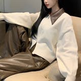 フェイクレザー切替え衿ダブルジップニット | LADY LIKE | 詳細画像5