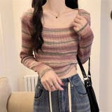 ピンク | グラデーションボーダー柄ニット | LADY LIKE 