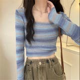ブルー | グラデーションボーダー柄ニット | LADY LIKE 