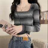 グレー | グラデーションボーダー柄ニット | LADY LIKE 