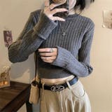 グレー | 袖口ダブルクロップド丈ニット | LADY LIKE