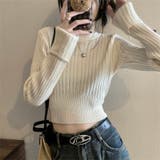 アイボリー | 袖口ダブルクロップド丈ニット | LADY LIKE