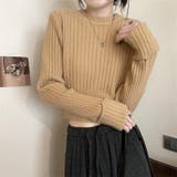 ベージュ | 袖口ダブルクロップド丈ニット | LADY LIKE