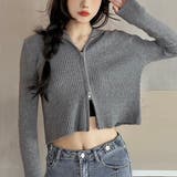 グレー | ダブルジップコンパクトニットパーカー | LADY LIKE 