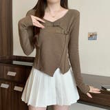 ブラウン | サテンベルト付きアシンメトリートップス | LADY LIKE