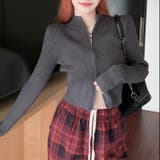 グレー | ダブルジップモックネックリブニット | LADY LIKE 