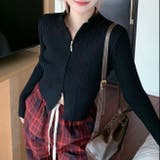 ブラック | ダブルジップモックネックリブニット | LADY LIKE 