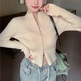 アイボリー | ダブルジップモックネックリブニット | LADY LIKE 