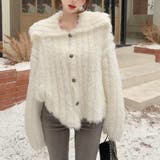 オフホワイト | メタルボタン襟付きカーディガン | LADY LIKE