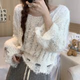 ホワイト | クロップド丈モール素材ゆるニット | LADY LIKE 