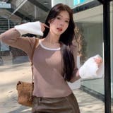 ダークベージュ | バイカラーフレアスリーブリブニット | LADY LIKE