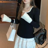 ブラック | バイカラーフレアスリーブリブニット | LADY LIKE